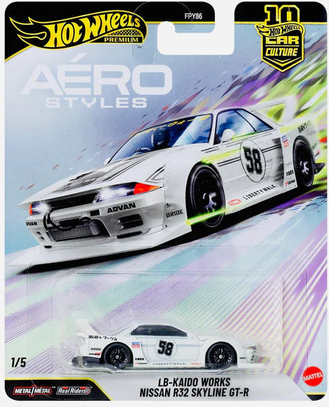 Hot Wheels 2026 Premium Aero Styles 1/5, LB-Kaido Works Nissan R32 Skyline GT-R, white