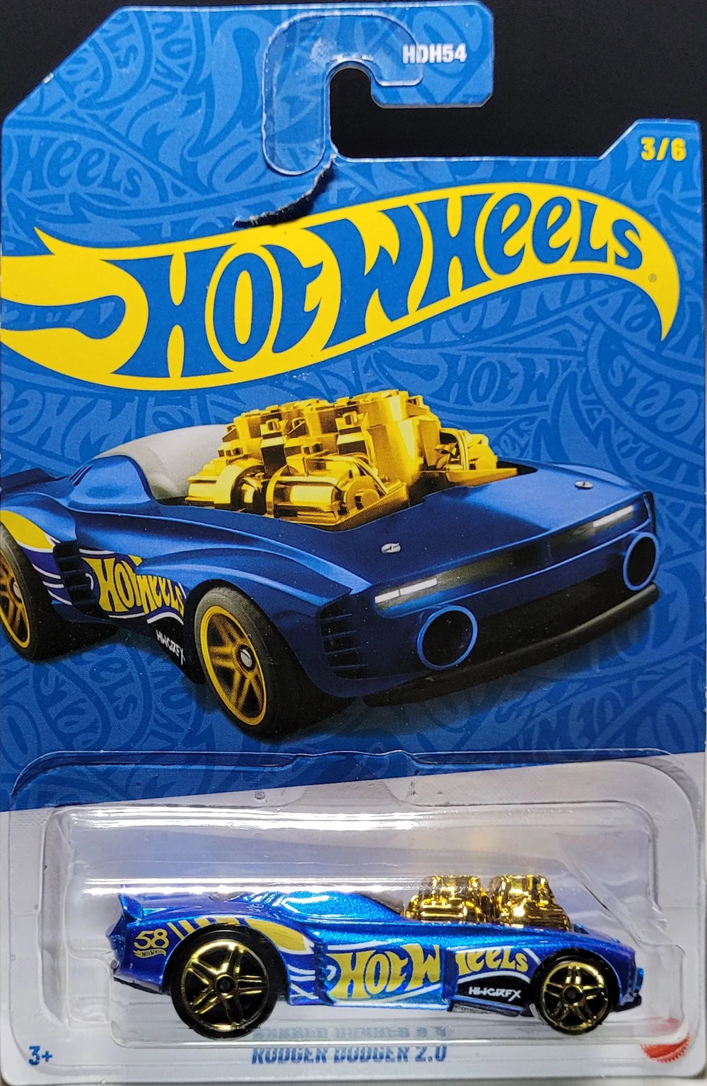 Hot Wheels 2026 58th Anniversary Mix 2 3/6, Rodger Dodger 2.0, blue and gold