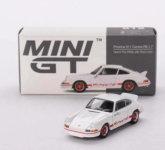 Mini GT #612 Porsche 911 Carrera RS 2.7, NEW/LOOSE, Grand Prix white with red livery
