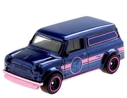 Hot Wheels 2022 54th Anniversary Pink & Blue 2/5 Austin Mini Van, NEW/LOOSE, metalflake dark blue