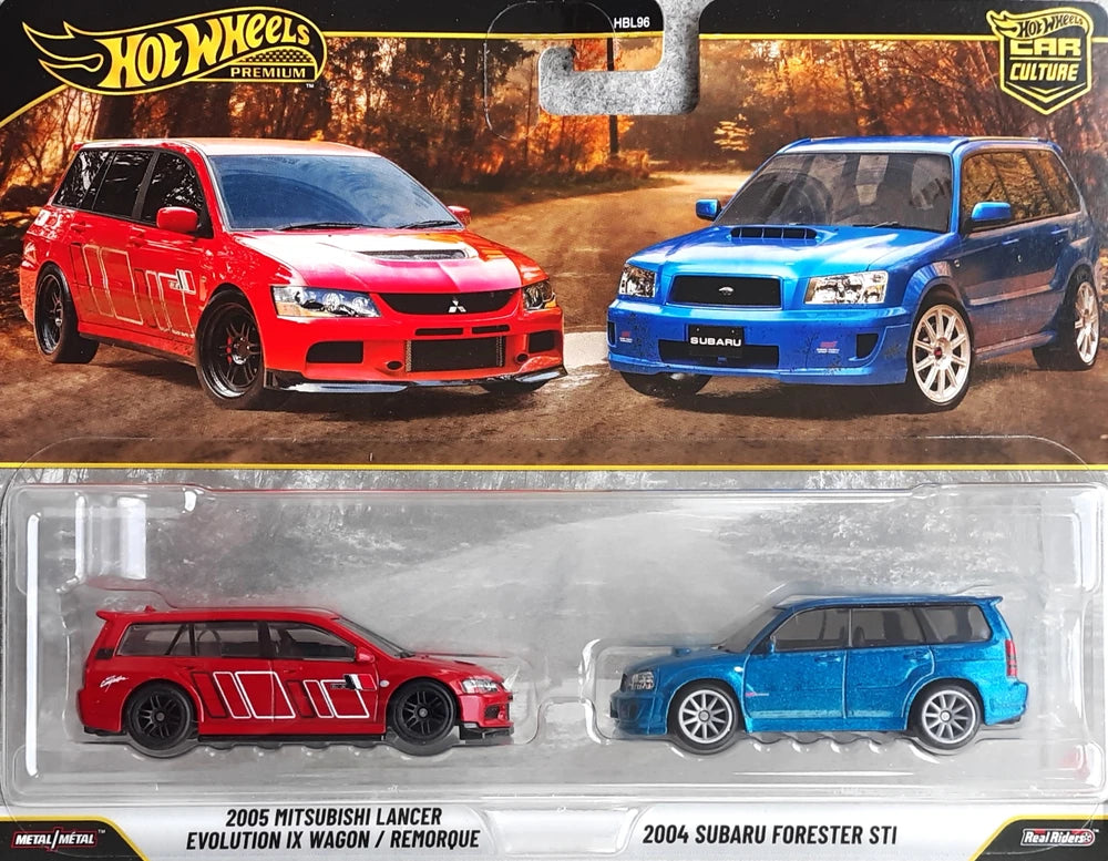 Hot Wheels 2026 Premium Car Culture 2-Pack, 2005 Mitsubishi Lancer Evolution IX Wagon & 2004 Subaru Forester STi