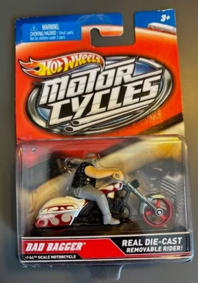 Hot Wheels 2011 Motorcycles Bad Bagger, red/white w/rider