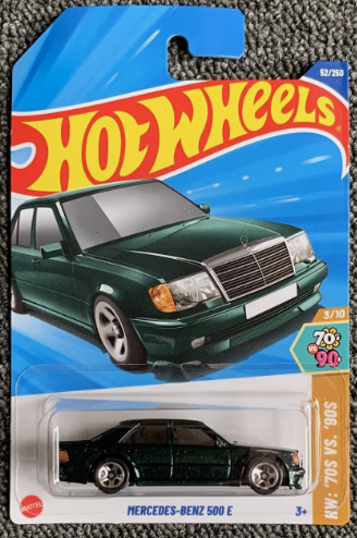 Hot Wheels 2025 #052/250 Mercedes-Benz 500 E, metalflake dark green