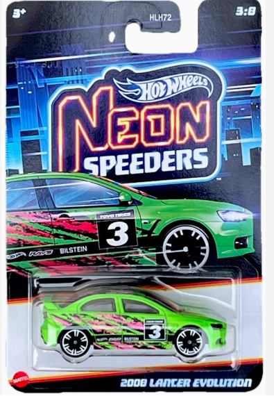 Hot Wheels 2025 Neon Speeders, Mix 2 3:8 2008 Lancer Evolution, lime green
