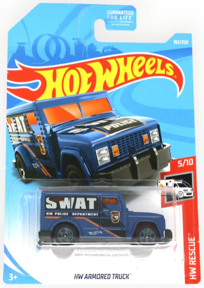 Hot Wheels 2019 #182/250 HW Armored Truck (SWAT), TREASURE HUNT, NEW/LOOSE, blue