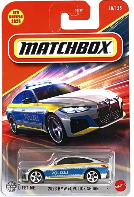 Matchbox 2025 #080/125 2023 BMW i4 Police Sedan, silver
