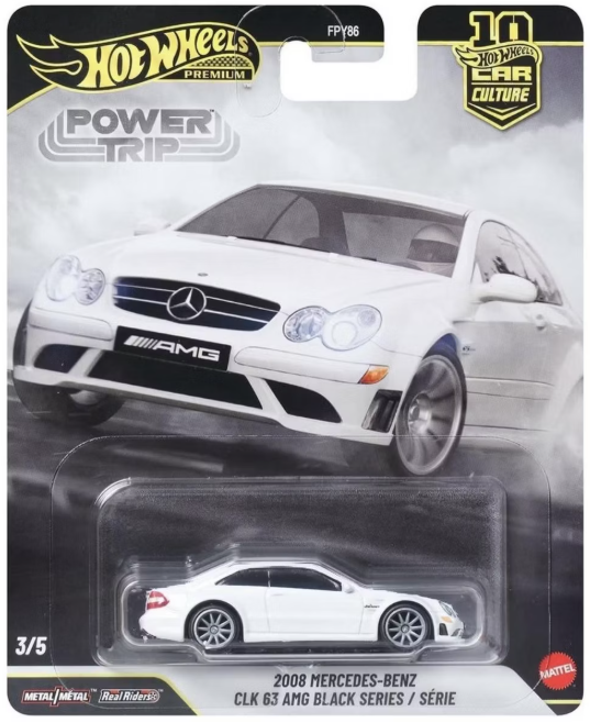 Hot Wheels 2026 Premium Power Trip 3/5, 2008 Mercedes-Benz CLK 63 AMG Black Series, white