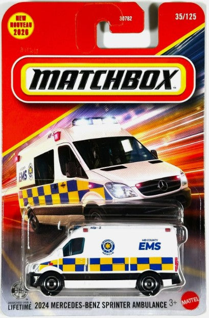 Matchbox 2026 #035/125, 2024 Mercedes-Benz Sprinter Ambulance, white