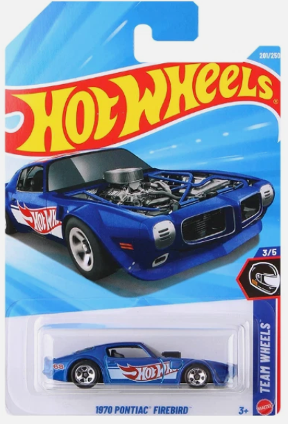 Hot Wheels 2026 #201/250, 1970 Pontiac Firebird, HW race team blue