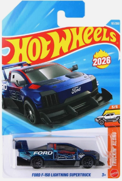 Hot Wheels 2026 #151/250, Ford F-150 Lightning Supertruck, metalflake dark blue