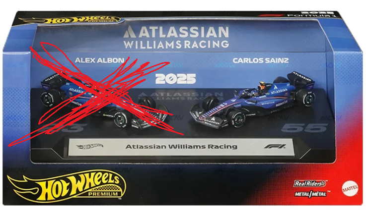 Hot Wheels 2026 Premium F1 2025 Racing, Atlassian Williams - Carlos Sainz #55, NEW/LOOSE, blue