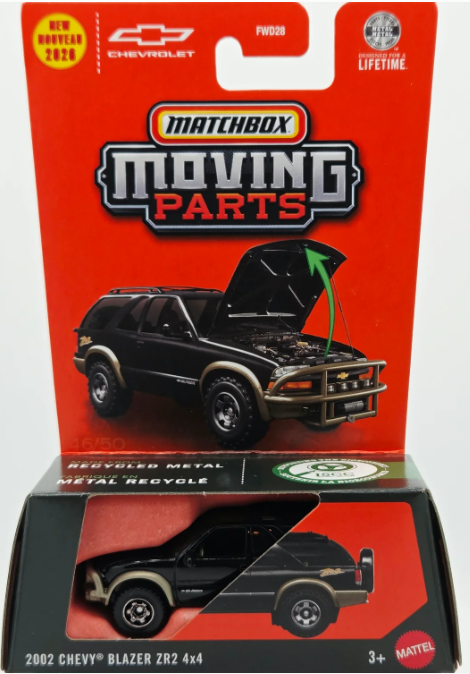 Matchbox 2026 Moving Parts, 2002 Chevy Blazer ZR2 4x4, black