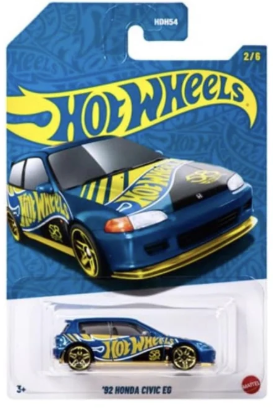 Hot Wheels 2026 58th Anniversary Mix 1 2/6, '92 Honda Civic EG, blue and gold