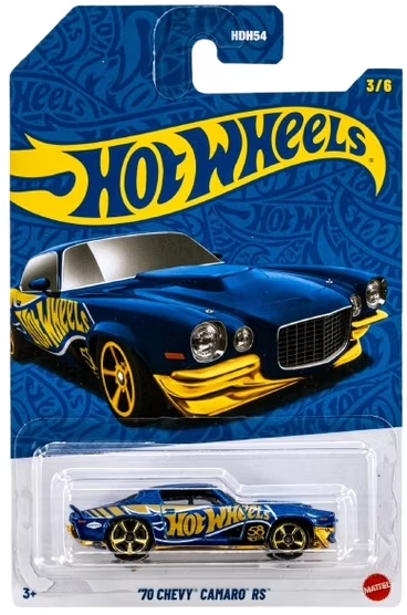 Hot Wheels 2026 58th Anniversary Mix 1 3/6, '70 Chevy Camaro RS, blue and gold