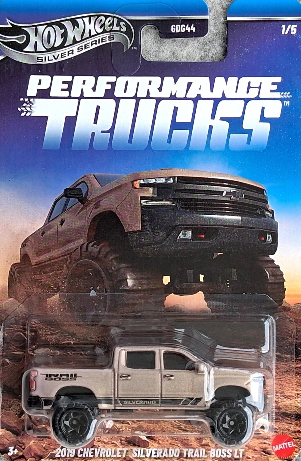 Hot Wheels 2026 Silver Series Performance Trucks 1/5, 2019 Chevrolet Silverado Trail Boss LT, sand dune