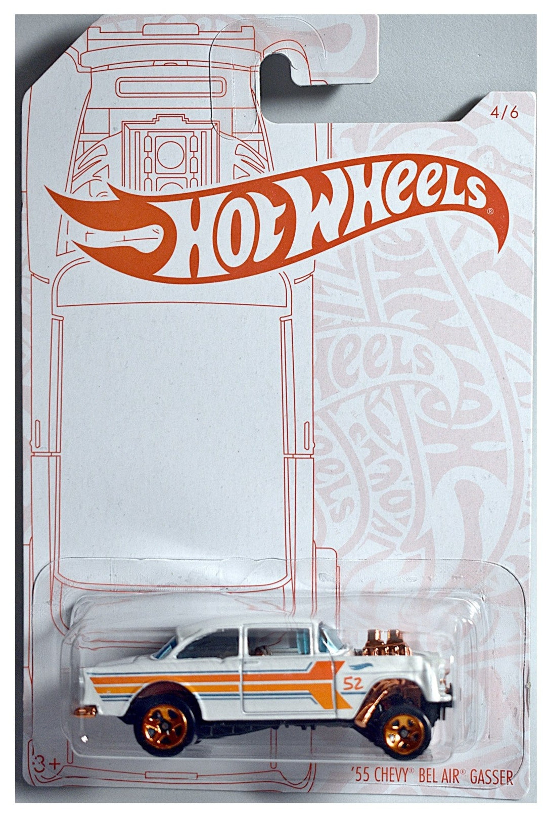 Hot Wheels 2020 52nd Anniversary '55 Chevy Bel Air Gasser, white, new on good card