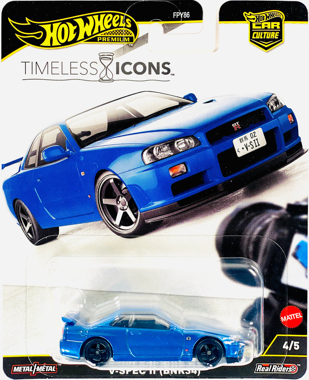 Hot Wheels 2025 Premium Timeless Icons 4/5, Nissan Skyline GT-R V-Spec II (BNR34), blue