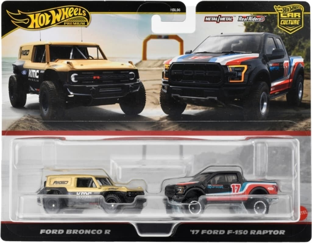 Hot Wheels 2024 Premium 2-Pack, Ford Bronco R & '17 Ford F-150 Raptor