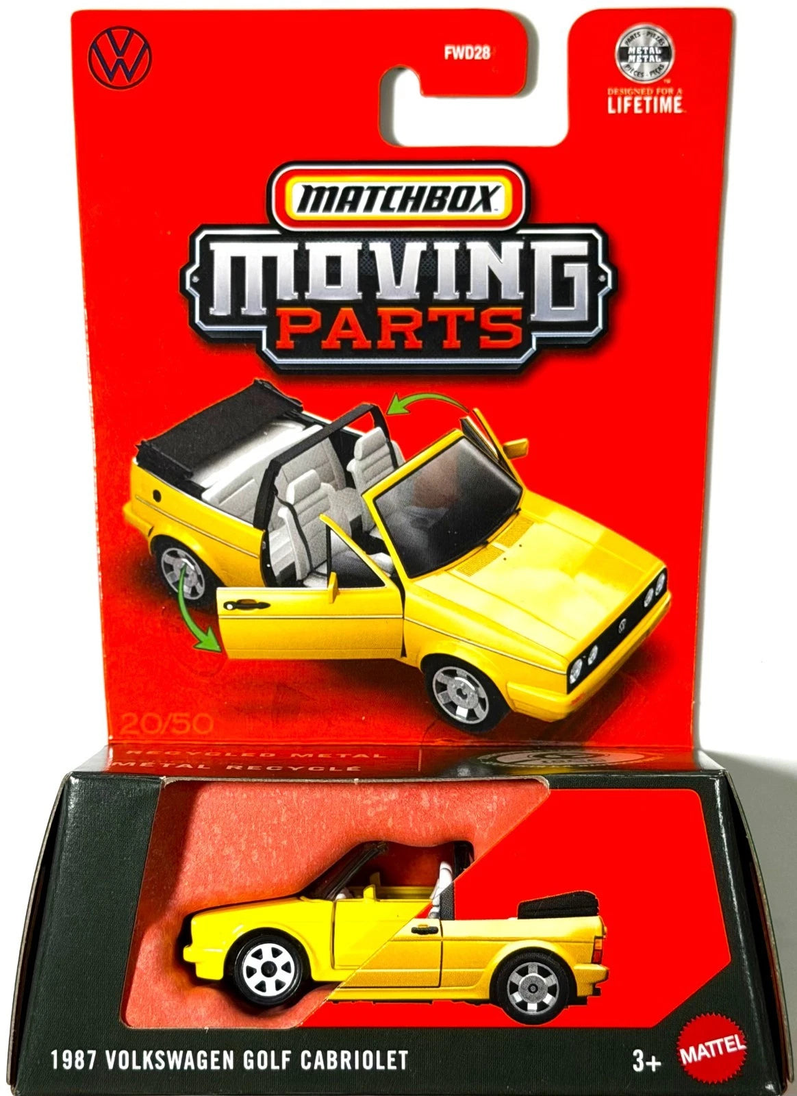 Matchbox 2026 Moving Parts, 1987 Volkswagen Gold Cabriolet, yellow