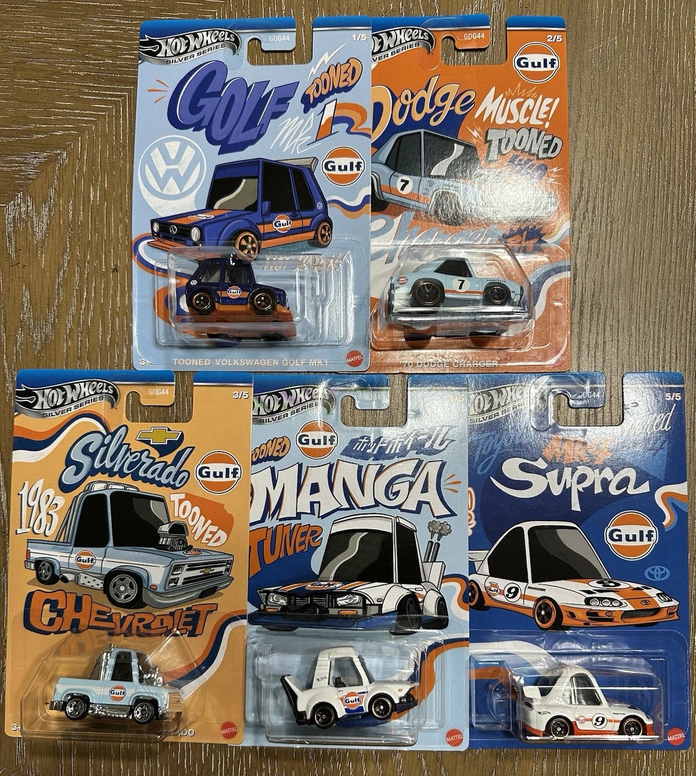 Hot Wheels 2025 Gulf Tooned Set, all 5 cars