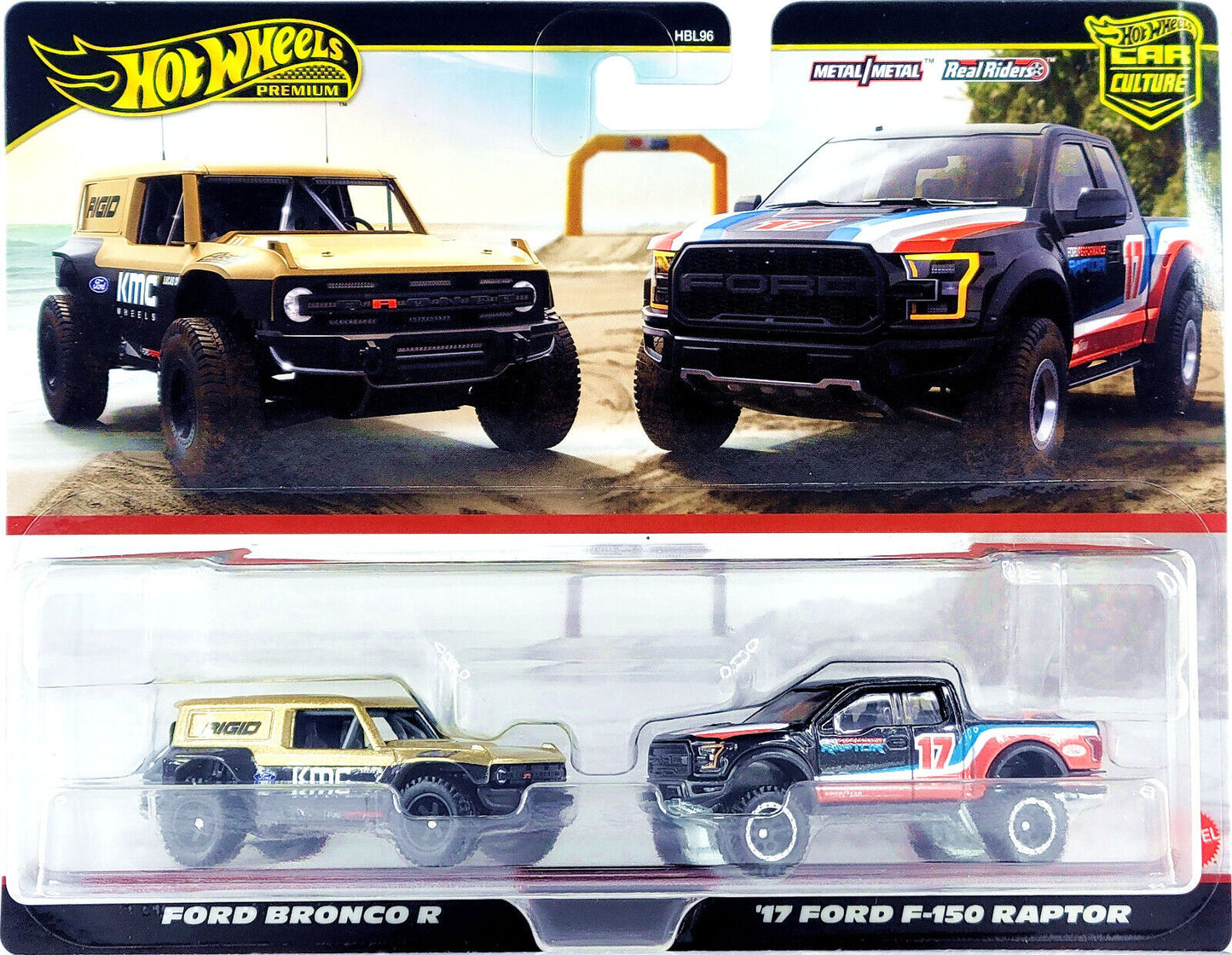 Hot Wheels Premium 2-pack Ford Bronco R & '17 Ford F-150 Raptor