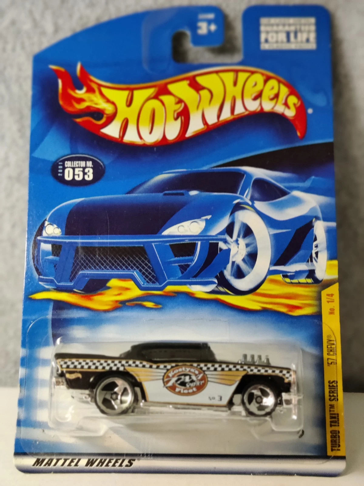 Hot Wheels 2001 #053 '57 Chevy, black (good card, dented bubble)