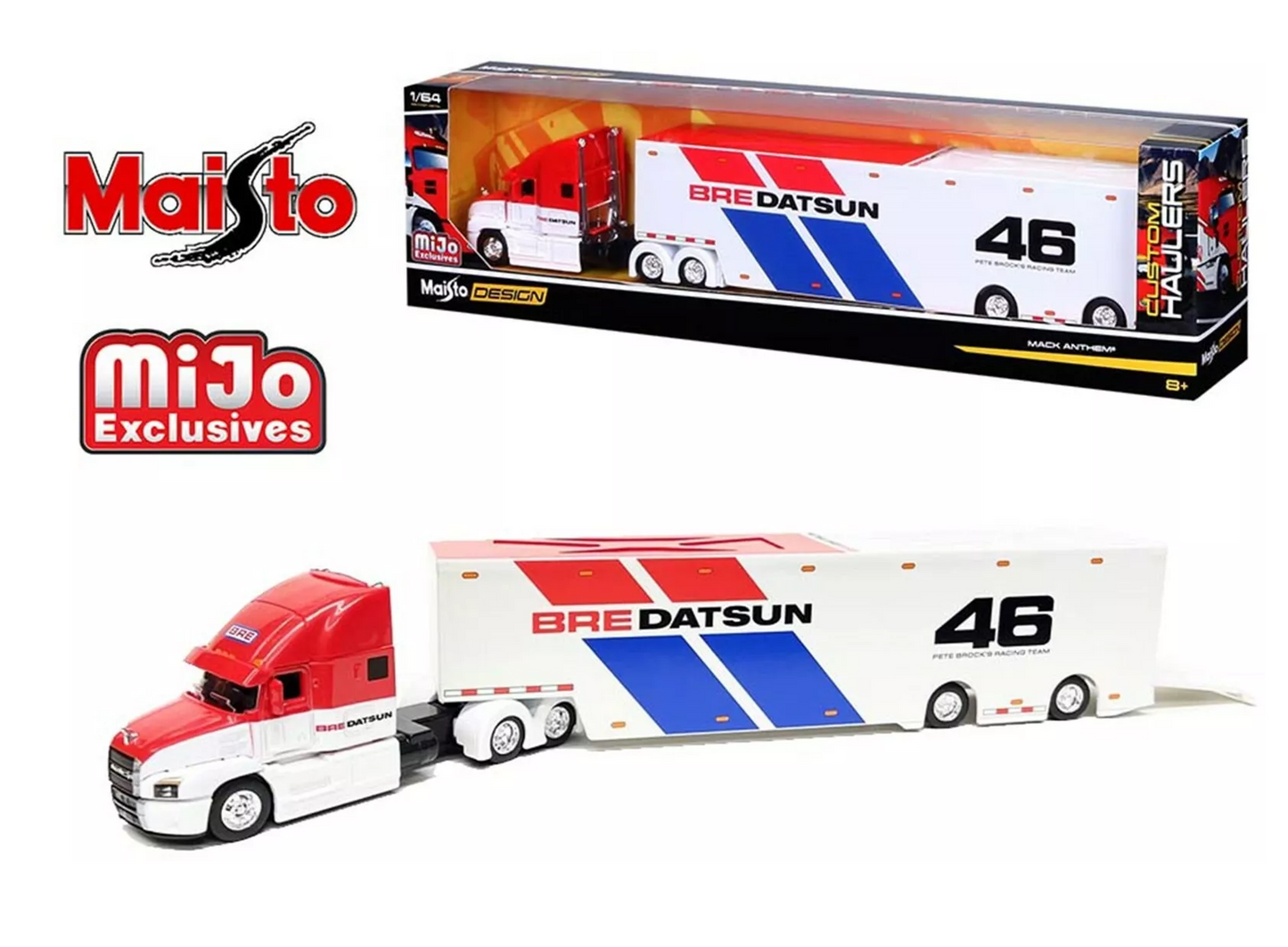 Maisto 1:64 Design Custom Hauler Mack Anthem Enclosed Transporter BRE #46 White, New Condition