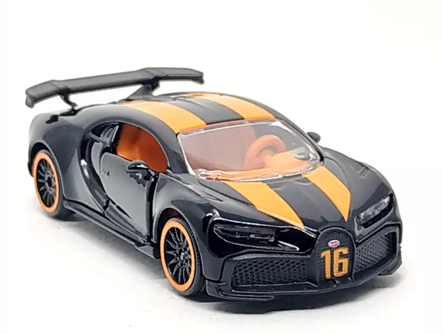 Majorette Bugatti Chiron Pur Sport, NEW/LOOSE, black w/orange stripes