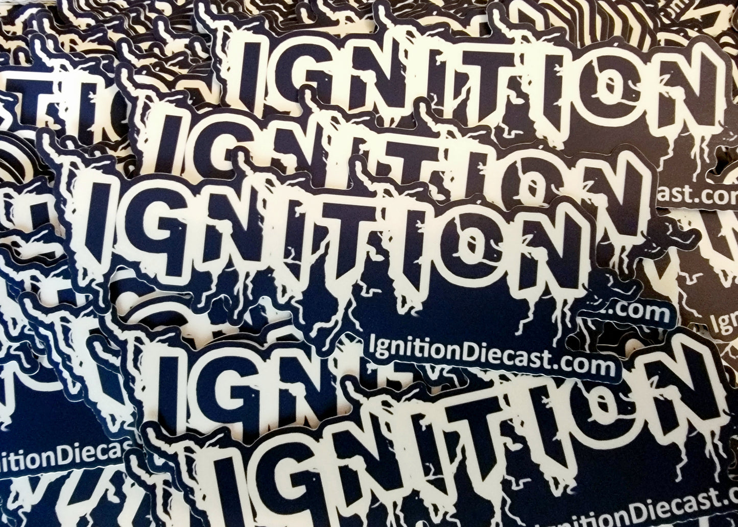 Die-cut Vinyl Ignition Diecast Sticker, 6"x2", indigo blue