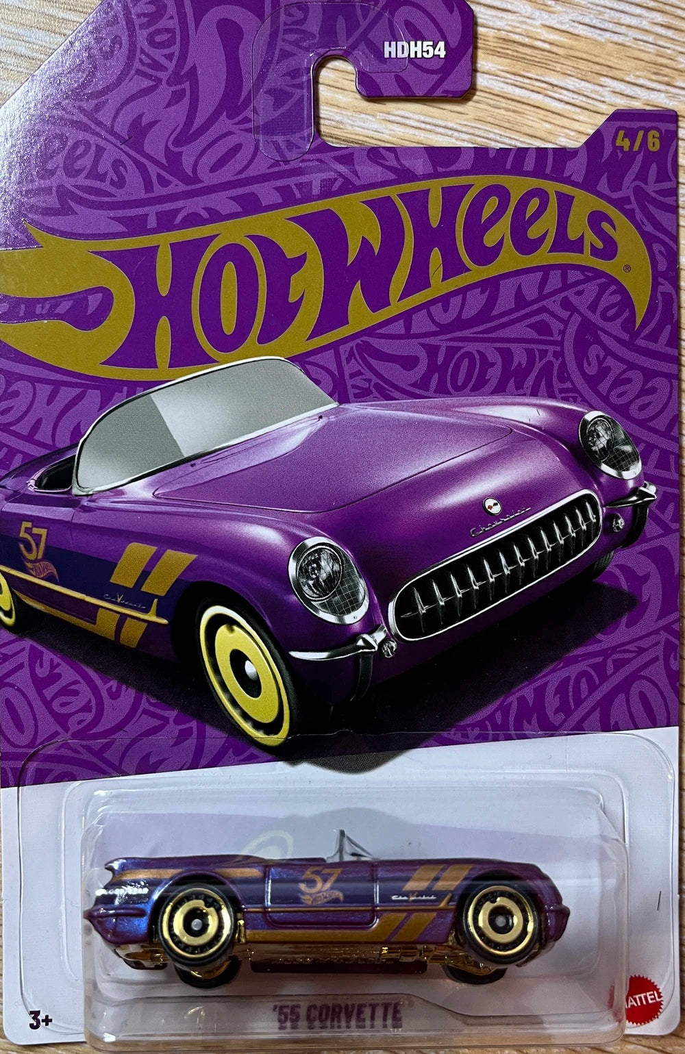 Hot Wheels 2025 57th Anniversary Mix 1 4/6, '55 Corvette, purple & gold