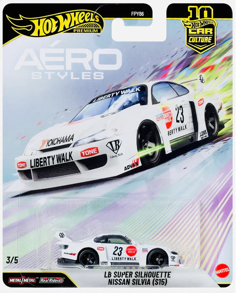 Hot Wheels 2026 Premium Aero Styles 3/5, LB Super Silhouette Nissan Silvia (S15), white