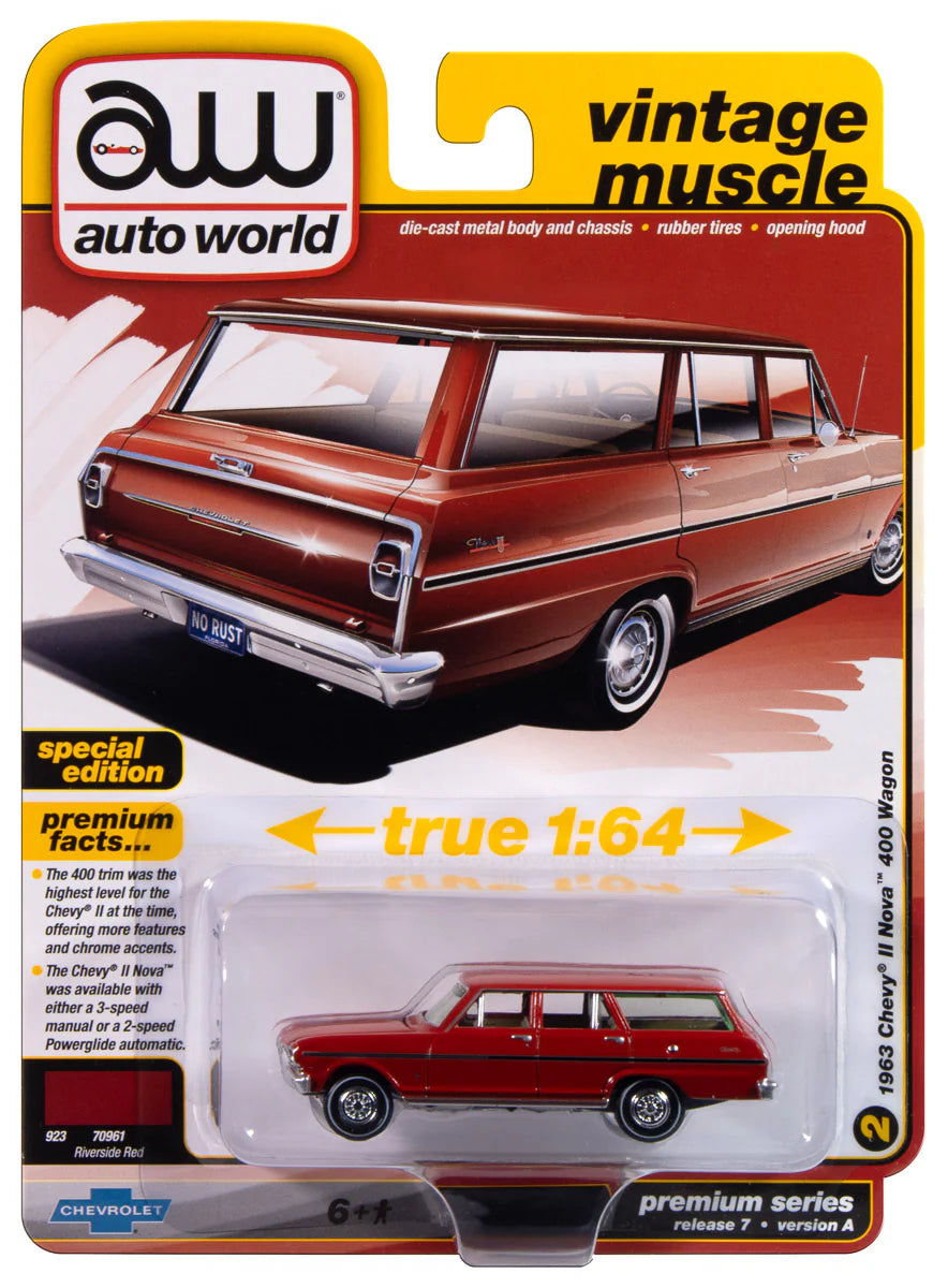 Auto World Vintage Muscle, 1963 Chevy II Nova 400 Wagon, riverside red