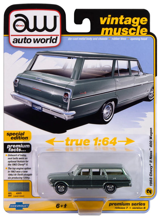Auto World Vintage Muscle, 1963 Chevy II Nova 400 Wagon, laurel green
