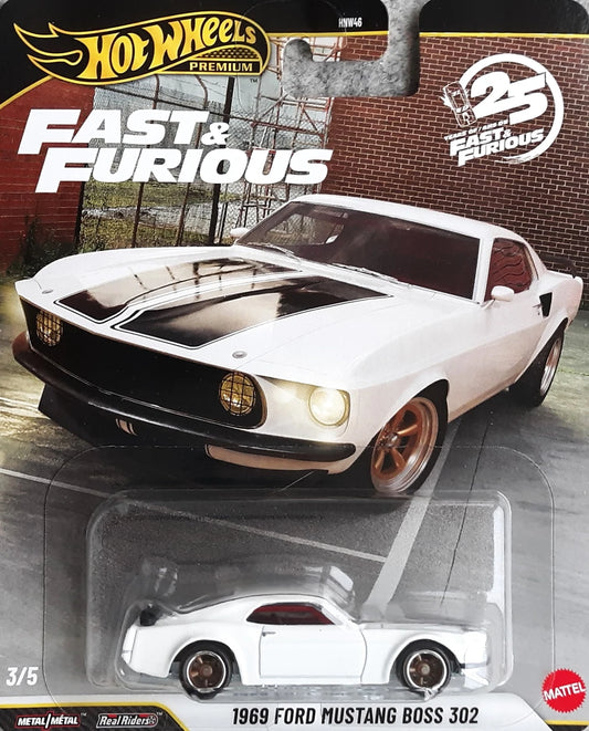 Hot Wheels Premium 2026 Fast & Furious 25th 3/5, 1969 Ford Mustang Boss 302, white