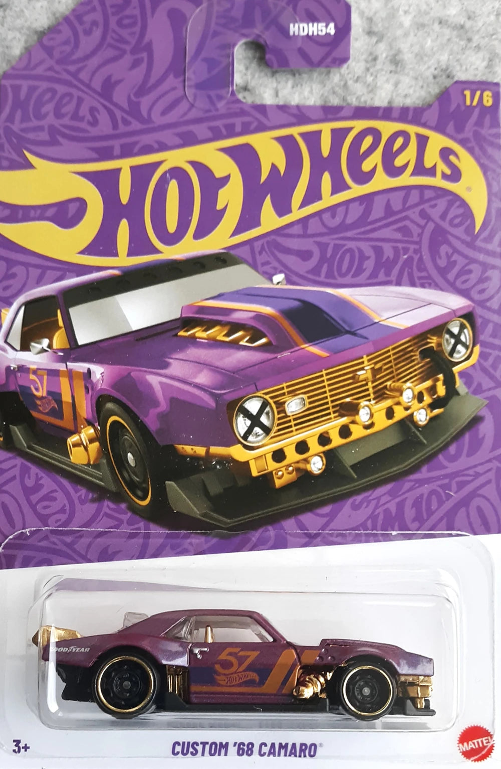 Hot Wheels 2025 57th Anniversary mix 2 1/6, Custom '68 Camaro, purple & gold