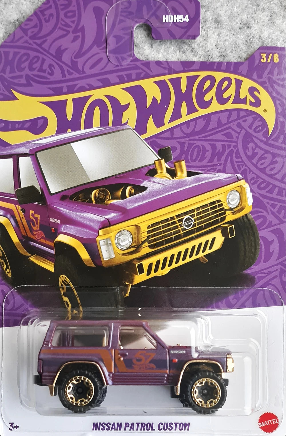 Hot Wheels 2025 57th Anniversary mix 2 3/6, Nissan Patrol Custom, purple & gold