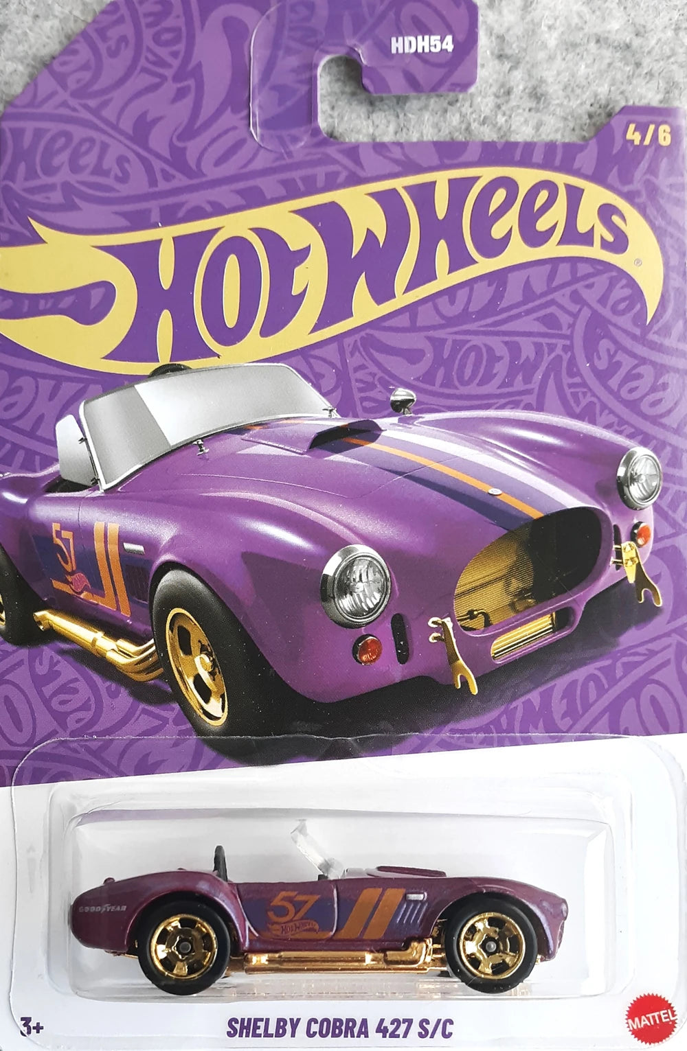 Hot Wheels 2025 57th Anniversary mix 2 4/6, Shelby Cobra 427 S/C, purple & gold