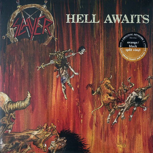 Slayer - Hell Awaits, LP, 12" orange/black split vinyl, Metal Blade Records – 3984-15787-1
