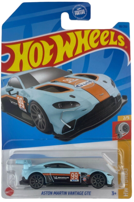 Hot Wheels 2023 #098/250 Aston Martin Vantage GTE, blue/orange Gulf racing livery