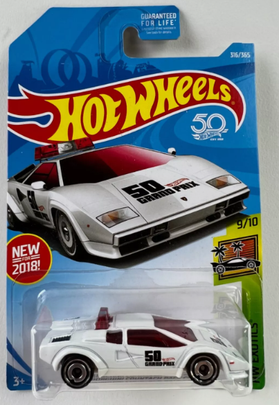 Hot Wheels 2018 #316/365 Lamborghini Countach Pace Car, white