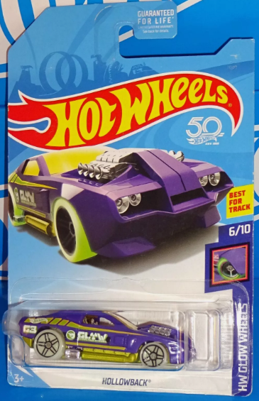 Hot Wheels 2018 HW Glow Wheels #6/10 Hollowback, TREASURE HUNT, purple