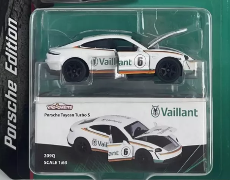 Majorette Porsche Edition Taycan Turbo S, NEW/LOOSE w/box, (white Vaillant livery)