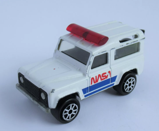 Majorette Land Rover #266, PREOWNED/LOOSE, white NASA graphics