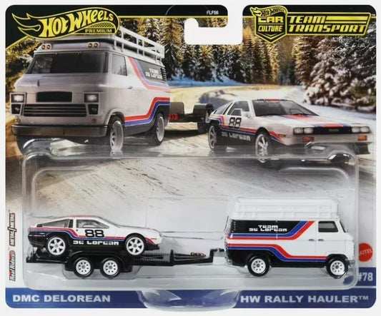 Hot Wheels Car Culture Team Transport #78 DMC Delorean & HW Rally Hauler