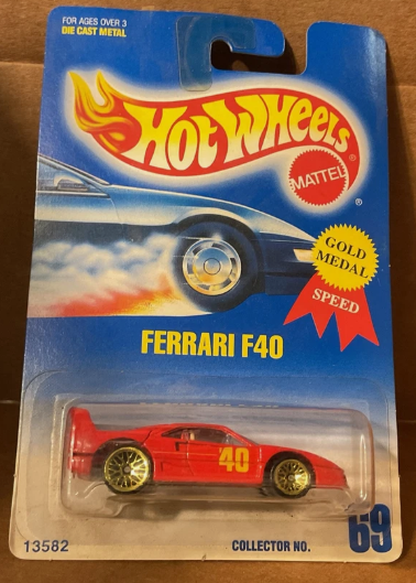 Hot Wheels 1995 #69 Ferrari F40, red (gold lace wheels)