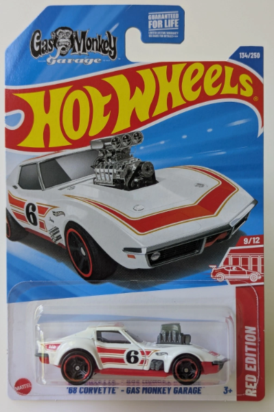 Hot Wheels 2025 #134/250 '68 Corvette - Gas Monkey Garage, TARGET RED EDITION, white