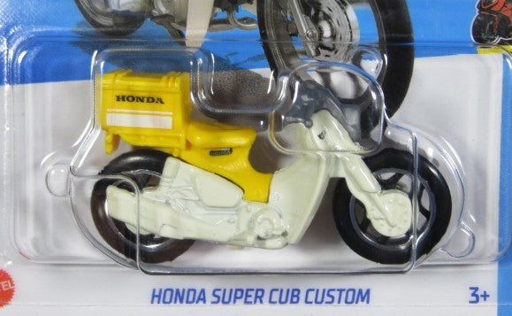 Hot Wheels 2023 #160/250 Honda Super Cub Custom, RETAILER EXCLUSIVE, NEW/LOOSE, white/yellow