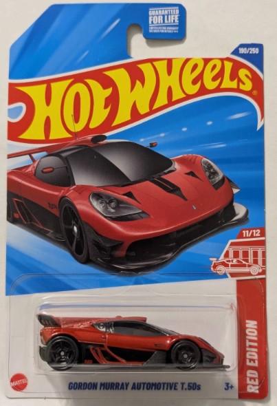 Hot Wheels 2025 #190/250 Gordon Murray Automotive T.50s, RED EDITION, red