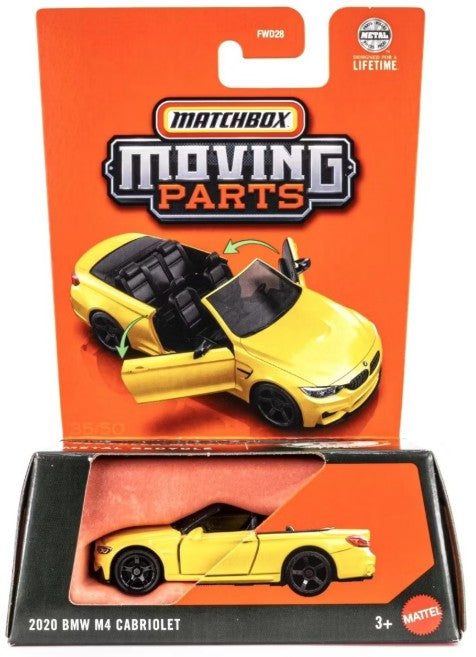 Matchbox 2025 Moving Parts 2020 BMW M4 Cabriolet, yellow (IMPERFECT PACKAGE)