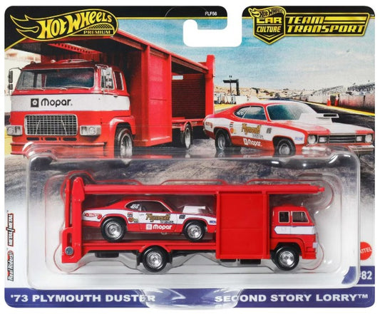 Hot Wheels Car Culture Team Transport #82 '73 Plymouth Duster & Second Story Lorry